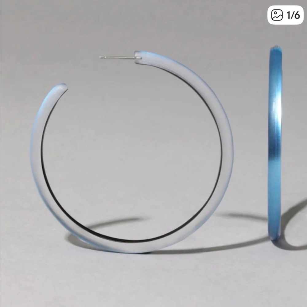 ALEXIS BITTAR Large Lightweight Skinny Lucite Hoop Earrings Light Lapis